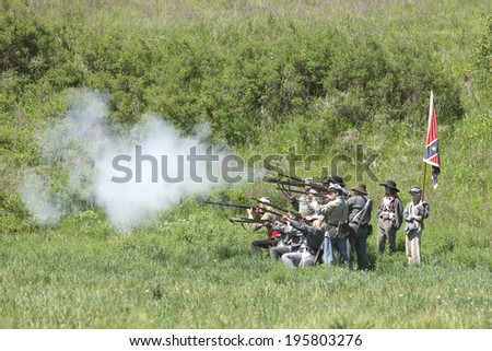 MEDICAL LAKE, WA USA - May 24, 2014. Civil war reenactment of Deep creek battle near Medical Lake, Washington on May 24, 2014.