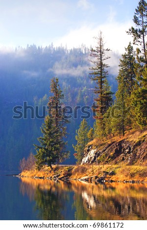A scenic area along the shore line of Fernan Lake near Coeur d\'Alene, Idaho