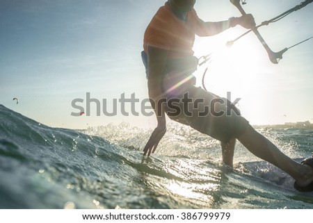 Kite surf freestyle ride his kite