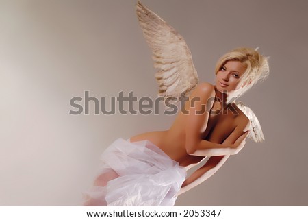 Beautiful woman with christmas like angel wings
