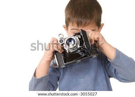  Fashioned Cameras on Nice Boy Shooting With Old Fashioned Camera Stock Photo 3055027