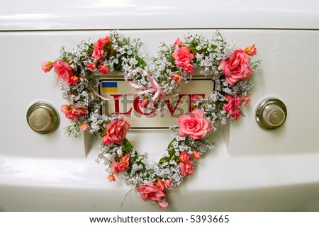stock photo Wedding car decoration closeup