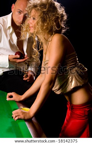 female and male models at night club interior