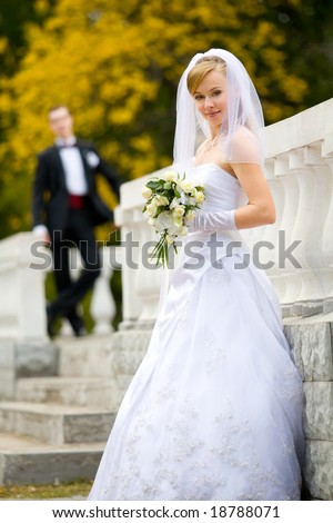 stock photo Colorful wedding shot of bride and groom