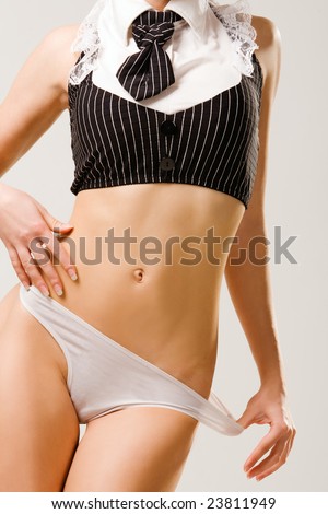 stock photo Sexy seminaked girl pulling out white panties