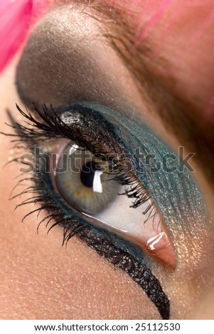 beautiful woman\'s open  eye with colorful makeup