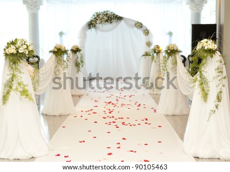 stock photo Beautiful road with rose petal for a wedding ceremony