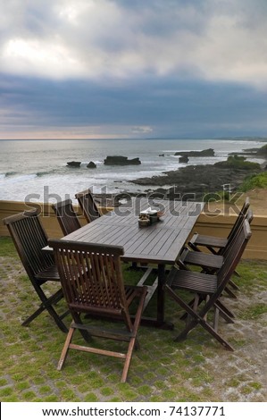 Outdoor furniture, with table, chairs and sea view