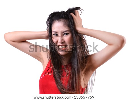 Angry pretty women  isolated on white background