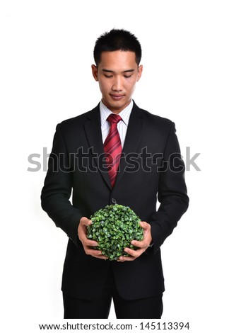 business man with future eco - green energy concept isolated