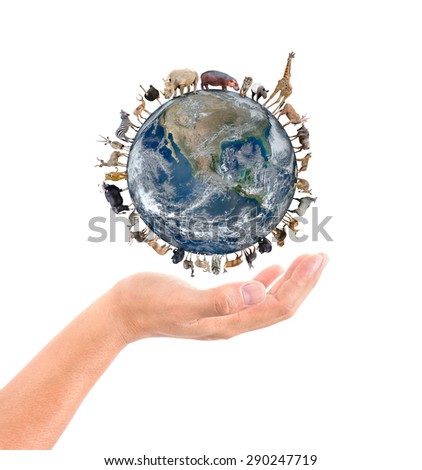 animal stand around the world on the hand, Element of this image are furnished by NASA