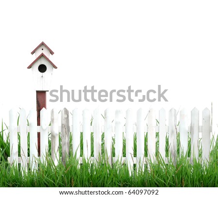 white fence with bird house isolated