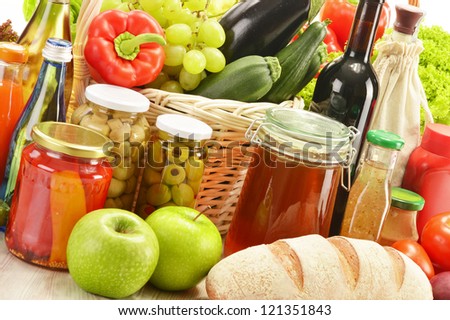 Composition with grocery products in basket