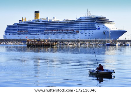 ALANYA, TURKEY - OCTOBER 23: Cruise ship Costa Mediterranea in Alanya harbor, Turkey on October 23, 2013. Cruise ships docking at Alanya have increased 50% in 2013.