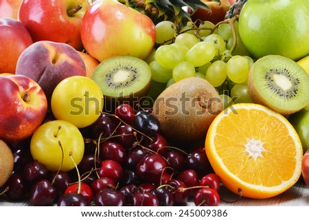 Composition with variety of fresh fruits. Balanced diet.