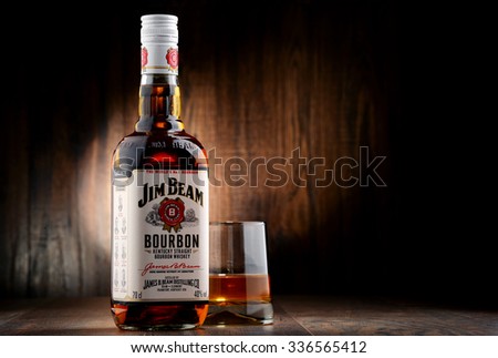 POZNAN, POLAND - NOVEMBER 4, 2015: Jim Beam is one of best selling brands of bourbon in the world, produced by Beam Inc. in Clermont, Kentucky.