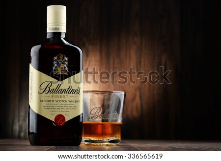 POZNAN, POLAND - NOVEMBER 4, 2015: Ballantine\'s is the world\'s second highest selling scotch whisky, produced by Pernod Ricard in Dumbarton, Scotland