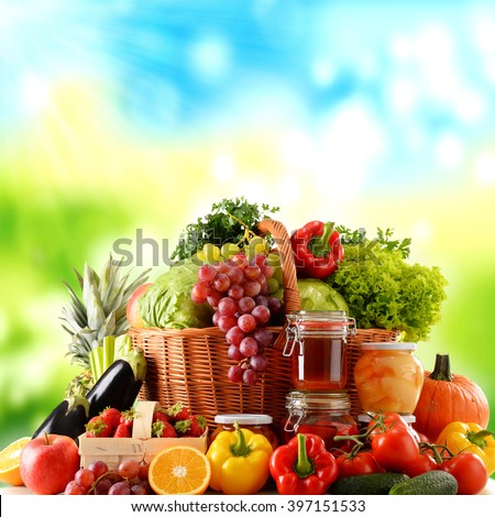 Composition with variety of organic food. Balanced diet