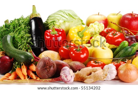 Composition with raw vegetables isolated on white