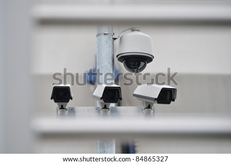 High tech overhead security camera system installed in guarded industrial area