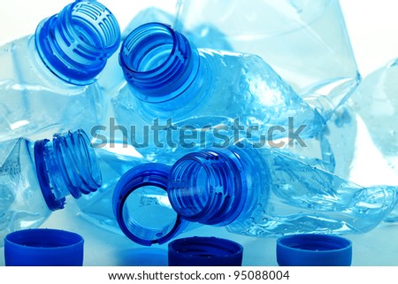 Composition with plastic bottles of mineral water. Plastic waste