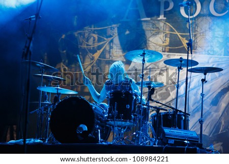 FARO, PORTUGAL - JULY 20: Apocalyptica performs onstage at the International Motorcycle Meeting JULY 20, 2012 in Faro, Portugal.