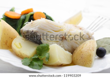 boiled cod fish with potatoes and cole