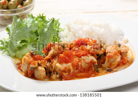 chicken white meat with tomato sauce on a plate