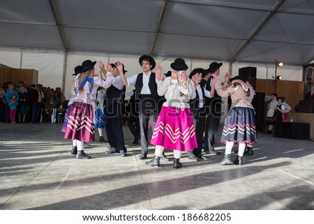 MERTOLA, PORTUGAL - MARCH 29: An unidentified children performs a Traditional Portuguese folkloric music on stage at river fish festival  MARCH 29, 2014 in Mertola, Portugal.