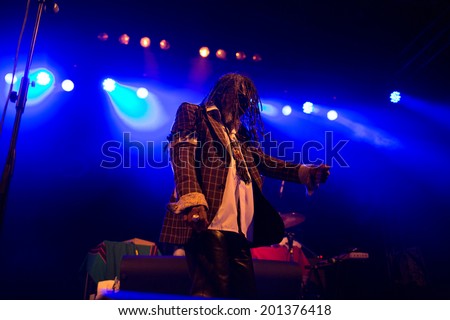 LOULE - JUNE 26: Winston Mcanuff and Fixi, traditional music duo from Jamaica and France, performs on stage at festival med, a world music festival, in Loule, Portugal, June 26, 2014