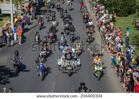 JULY 20: motorcycle parade in the streets at the XXXIII - International Motorcycle Meeting in Faro, Portugal, July 20, 2014