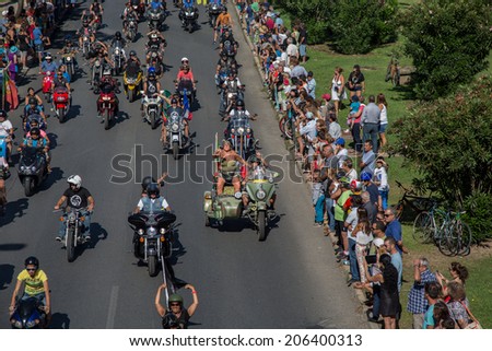 JULY 20: motorcycle parade in the streets at the XXXIII - International Motorcycle Meeting in Faro, Portugal, July 20, 2014