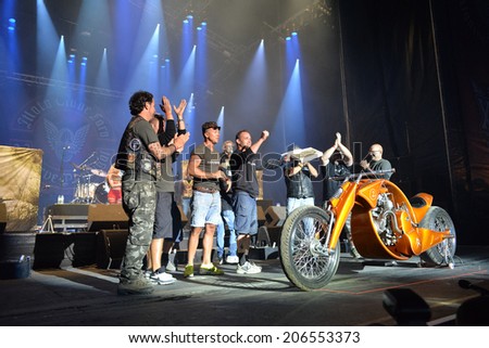 FARO - JULY 19: First prize of the custom bikes award ceremony at the XXXIII - International Motorcycle Meeting in Faro, Portugal, July 19, 2014