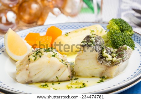Steamed Atlantic Cod fish with olive oil and garlic - Traditional Christmas Portuguese dish