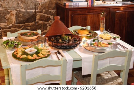 table with food in a restaurant