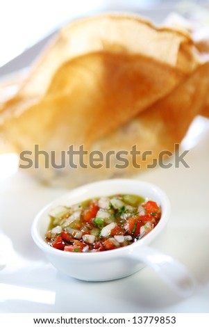 chicken-cake with vegetable sauce - shallow DOF