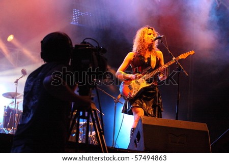FARO, PORTUGAL - JULY 17: Ana Popovic performs onstage at  Internacional motorcycle show July 17 2010 in Faro, Portugal.