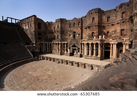 The ancient Roman teathre in Bosra, Syria, Middle East
