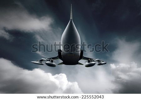 Military airplane at flying on the speed