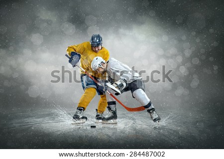 Ice hockey player on the ice, outdoors