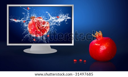 Fresh fruits in water on lcd monitor