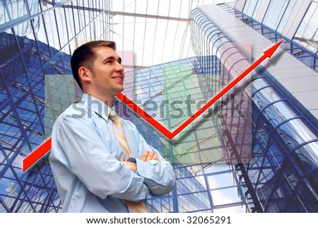 Happiness business men look on business architecture background