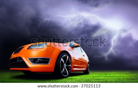 Beautiful orange sport car on road