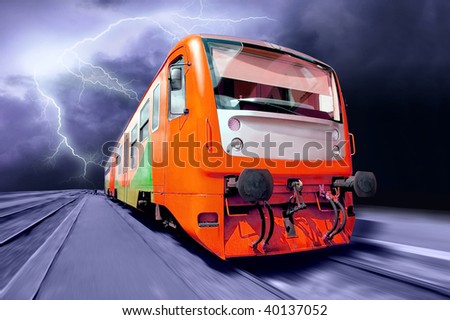 Orange train on speed outdoor