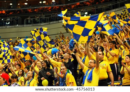 PRAGUE, CZECH REPUBLIC - APRIL 5: Trentino team supporters watch the volleyball game of Final Four CEV Indesit Champions League at O2 Arena in Prague April 5, 2009