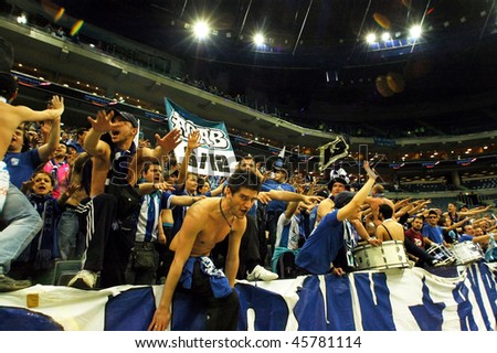PRAGUE, CZECH REPUBLIC - APRIL 5: Iraklis team supporters watch the volleyball game of Final Four CEV Indesit Champions League at O2 Arena in Prague April 5, 2009
