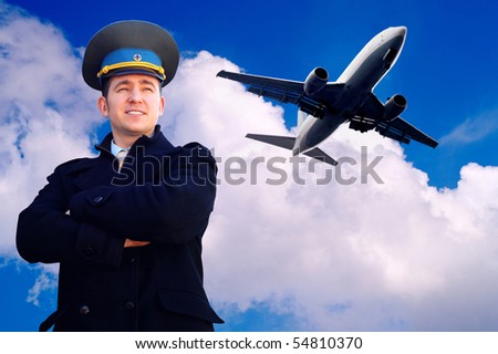 Pilot and airplane in the sky