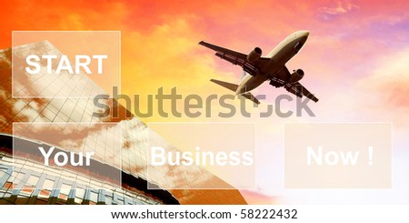 Airplane on  the sunrise sky