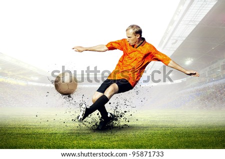 Football player on field of stadium Football player on field of stadium