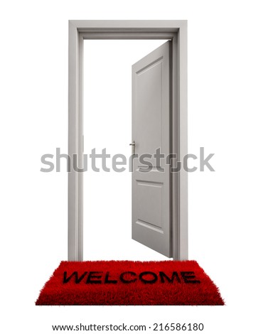 Open Door With Welcome Mat Isolated On White Background ...
